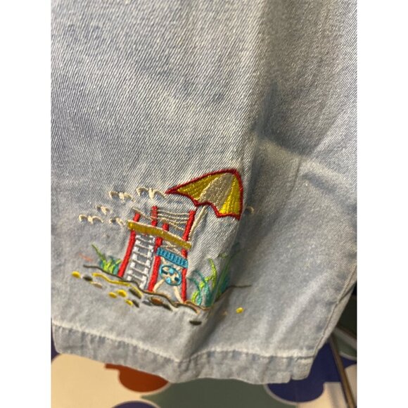 Vintage 90s K.T. Sport Keneth too Light Wash Denim Embroidered Capri Pants SZ MP - Picture 7 of 10